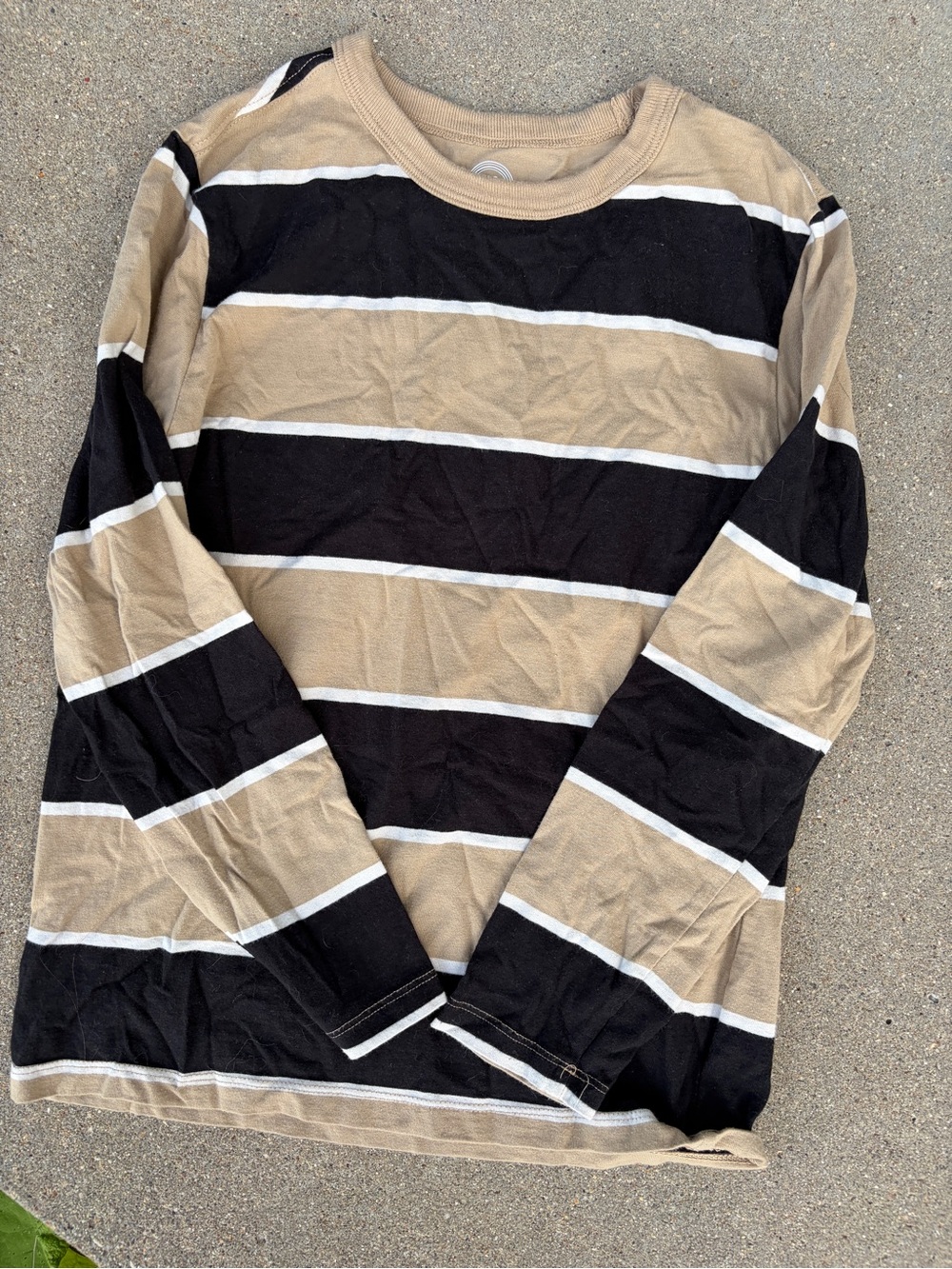 wonder nation Beige and Black Striped Long Sleeve Tee